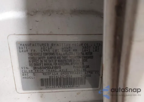 2013 Nissan Sentra Sl z USA, uszkodzony, nr VIN 3N1AB7AP0DL618515